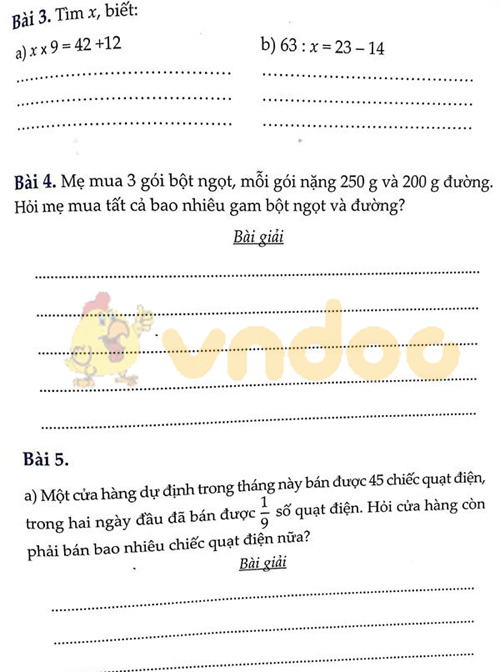 Đề bài Cùng em học Toán lớp 3 Tuần 14 - Đề 1: