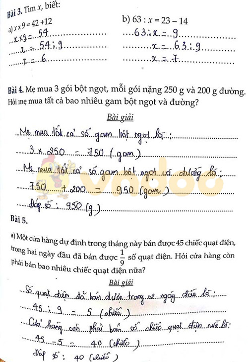 Đáp án Cùng em học Toán lớp 3 Tuần 14 - Đề 1: