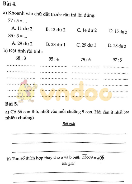 Đề bài Cùng em học Toán lớp 3 Tuần 14 - Đề 2: