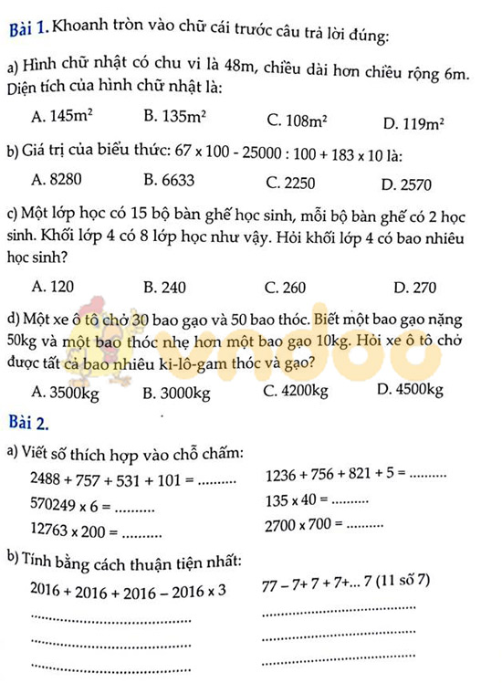 Cùng em học Toán lớp 4 Tuần 11 - Đề 2
