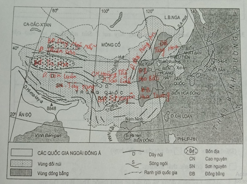 Giải vở bài tập Địa Lý 8 bài 12: Đặc điểm tự nhiên khu vực Đông Á