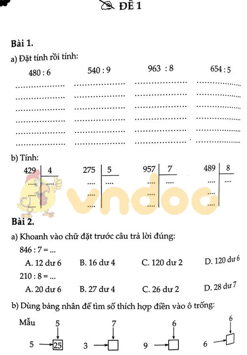 Đề bài Cùng em học Toán lớp 3 Tuần 15 - Đề 1: