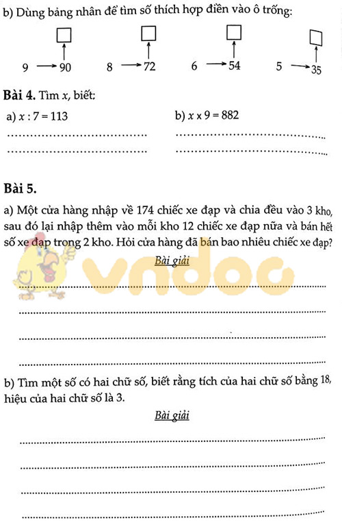 Đề bài Cùng em học Toán lớp 3 Tuần 15 - Đề 2
