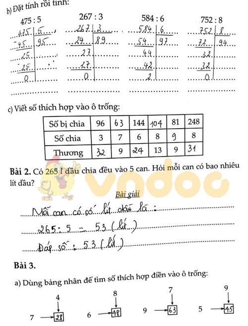 Đáp án Cùng em học Toán lớp 3 Tuần 15 - Đề 2