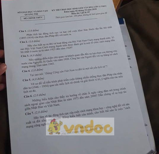 Đề thi chọn Học sinh giỏi môn Lịch sử lớp 12 cấp tỉnh