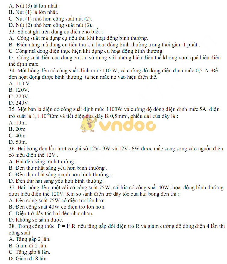 Đề thi giữa học kì 1 lớp 9 môn Vật lý trường THCS Nguyễn Trãi năm học 2018 - 2019