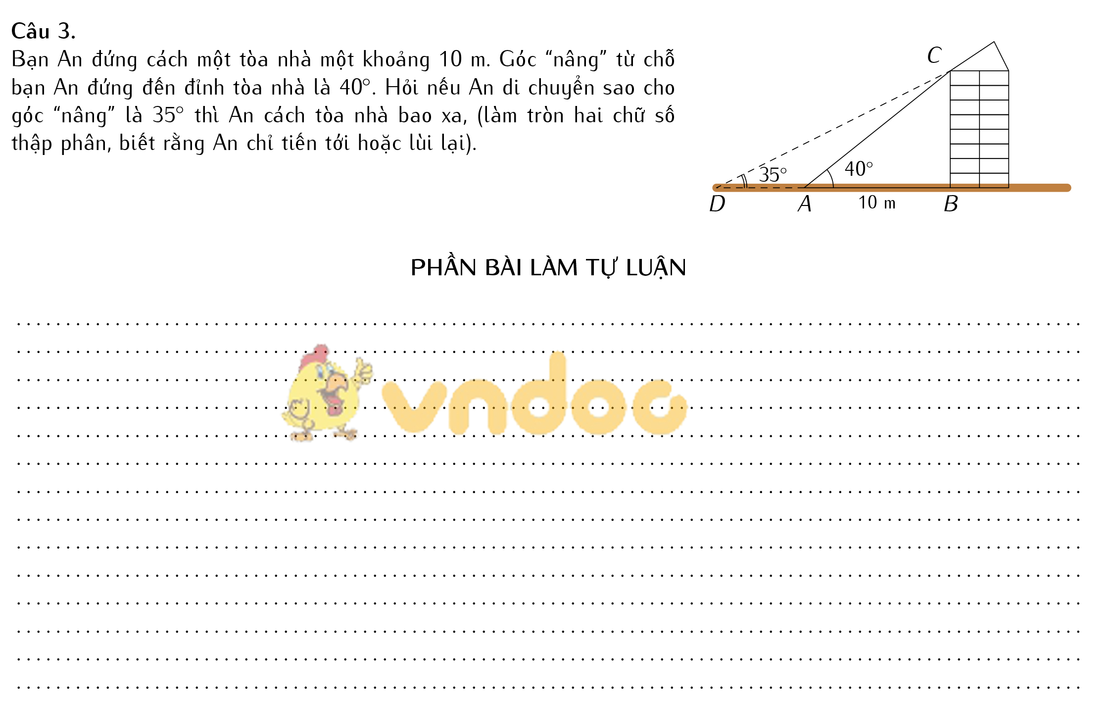 Đề kiểm tra môn Toán Hình học lớp 9: Hệ thức lượng giác trong tam giác vuông