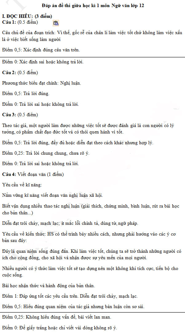 Đề thi giữa học kì 1 lớp 12 môn Ngữ văn năm 2018 - 2019 