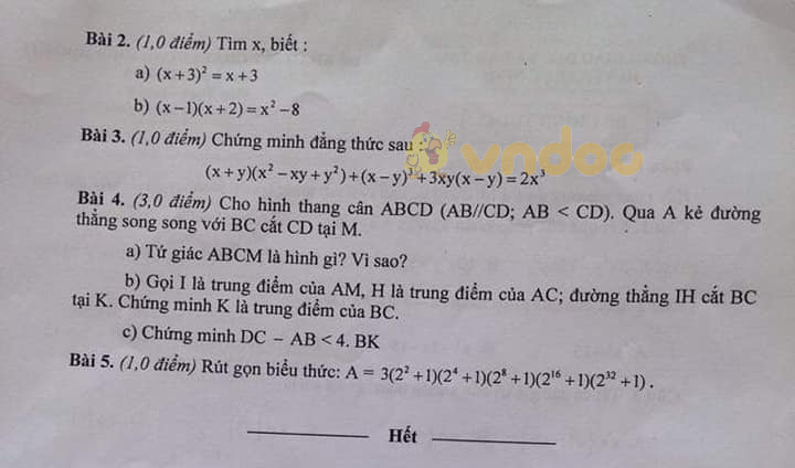 Đề thi giữa học kì 1 lớp 9 môn Toán Phòng GD&ĐT huyện Trực Ninh năm học 2018 - 2019