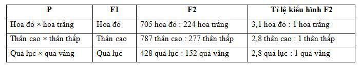 Kết quả thí nghiệm của menden Lý thuyết Sinh học lớp 9 bài 2: Lai một cặp tính trạng
