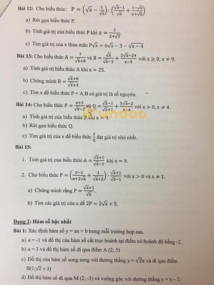 Đề cương ôn tập học kì 1 lớp 9 môn Toán năm 2018 - 2019