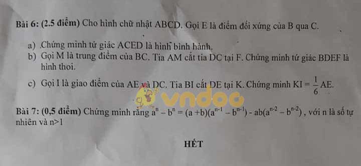 Đề thi học kì 1 lớp 8 môn Toán Phòng GD&ĐT huyện Hóc Môn năm học 2018 - 2019