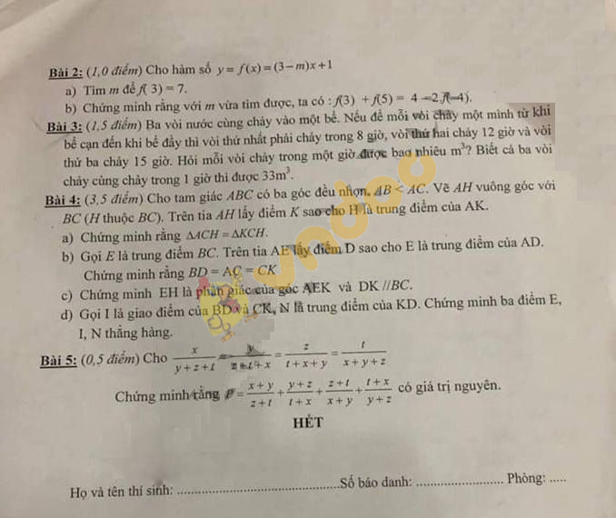 Đề thi học kì 1 lớp 7 môn Toán trường THCS Cầu Giấy năm học 2018 - 2019