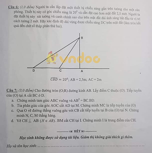 Đề thi học kì 1 lớp 9 môn Toán Phòng GD&ĐT UBND quận 10 năm học 2018 - 2019