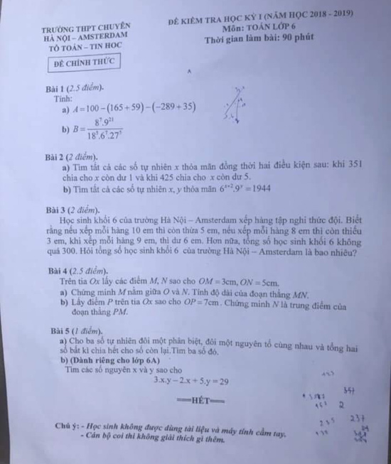 Đề thi học kì 1 lớp 6