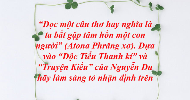 đọc Một Cau Thơ Hay Nghĩa La Ta Bắt Gặp Tam Hồn Một Con Người Dựa Vao độc Tiểu Thanh Ki Va Truyện Kiều Của Nguyễn Du Lam Sang Tỏ Nhận định