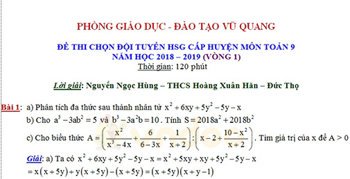 Đề thi chọn học sinh giỏi lớp 9 môn Toán trường THCS Hoàng Xuân Hãn, Hà Tĩnh năm học 2018 - 2019