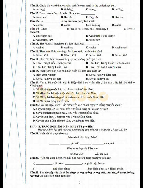 Đề thi vào lớp 6 môn Toán và Khoa học TP Hà Nội năm 2018-2019