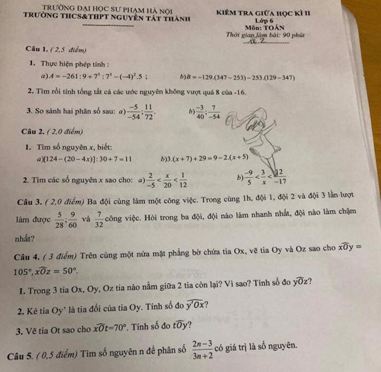 Đề thi giữa học kì 2 môn Toán lớp 6