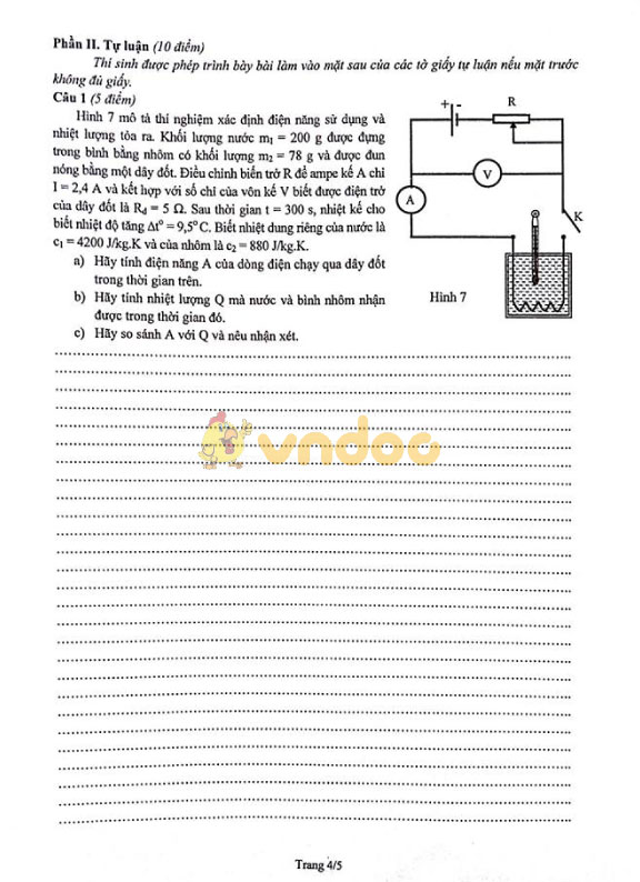 Đề thi chọn học sinh giỏi cấp thành phố lớp 9 Vật lý các môn Khoa học tự nhiên Sở GD&ĐT Hà Nội năm học 2018 - 2019