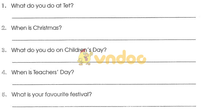 Bài tập tiếng Anh lớp 4 Unit 15: When's Children's Day? có đáp án