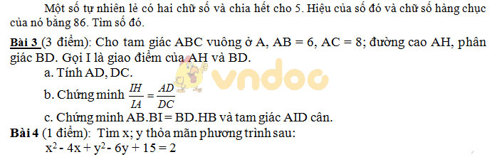 Đề thi giữa học kì 2 lớp 8 môn Toán năm học 2018 - 2019