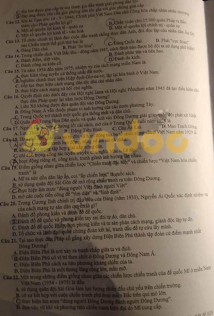 Đề thi thử THPT Quốc gia môn Lịch sử năm 2019 Sở GD&ĐT Hà Nội