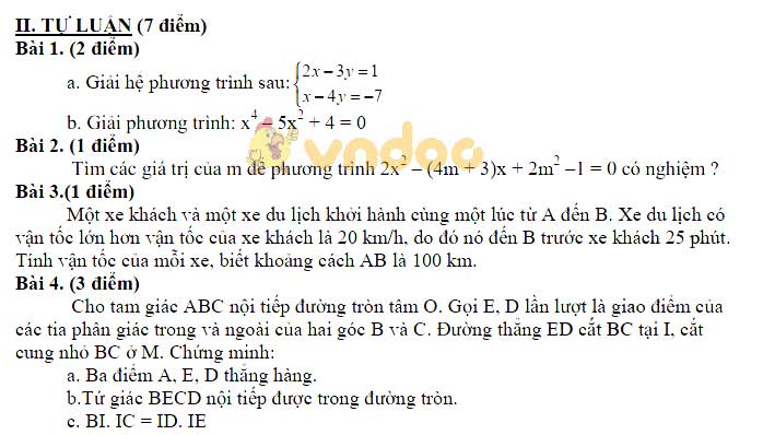 Đề thi học kì 2 lớp 9 môn Toán trường THCS Giao Tân, Giao Thủy năm 2018 - 2019