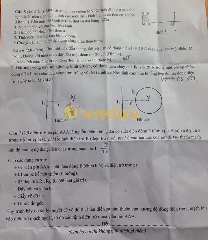 Đề thi chọn học sinh giỏi cấp tỉnh lớp 9 môn Vật lý Sở GD&ĐT Bắc Giang năm học 2018 - 2019