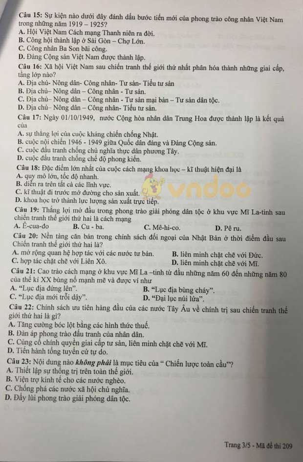 Đề thi KSCL lớp 9 môn Lịch Sử năm học 2018 - 2019
