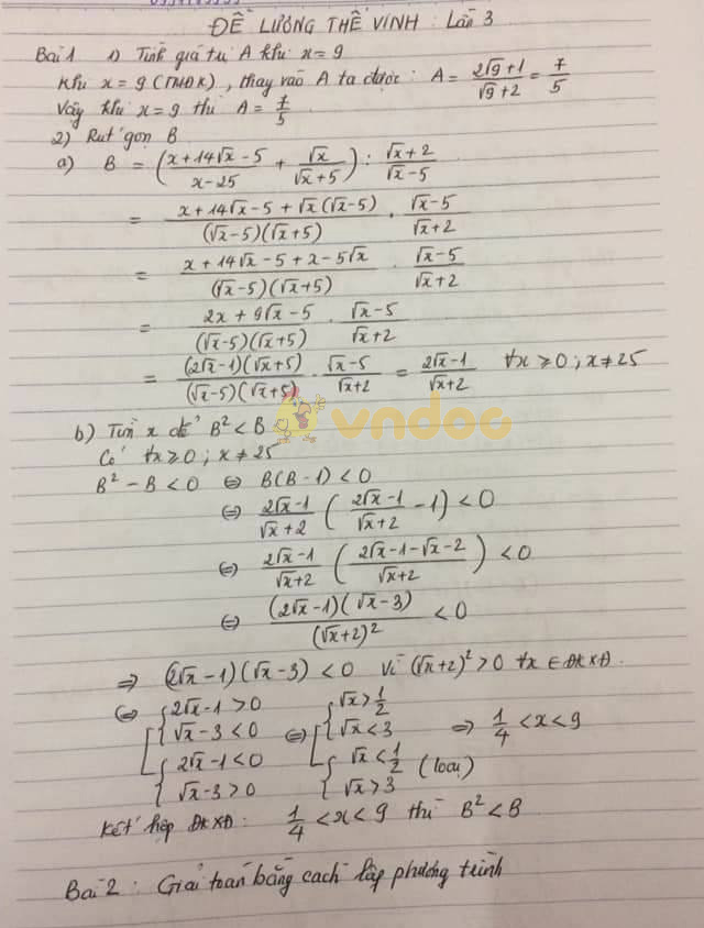 Đề thi thử vào lớp 10 môn Toán trường THCS&THPT Lương Thế Vinh, Hà Nội năm học 2019 - 2020 (lần 3)