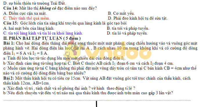 Đề thi học kì 2 lớp 11 môn Vật lý năm 2018 - 2019 