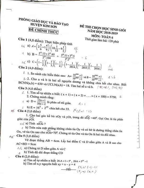 Đề thi HSG môn Toán