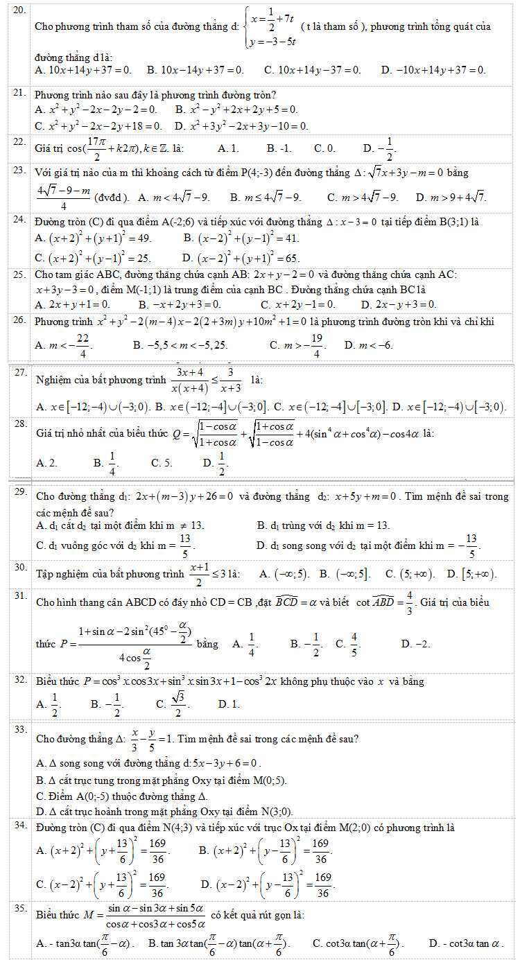Đề thi học kỳ 2 môn toán