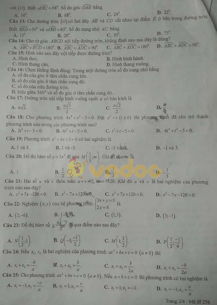 Đề thi học kì 2 lớp 9 môn Toán Sở GD&ĐT Quảng Trị năm học 2018 - 2019
