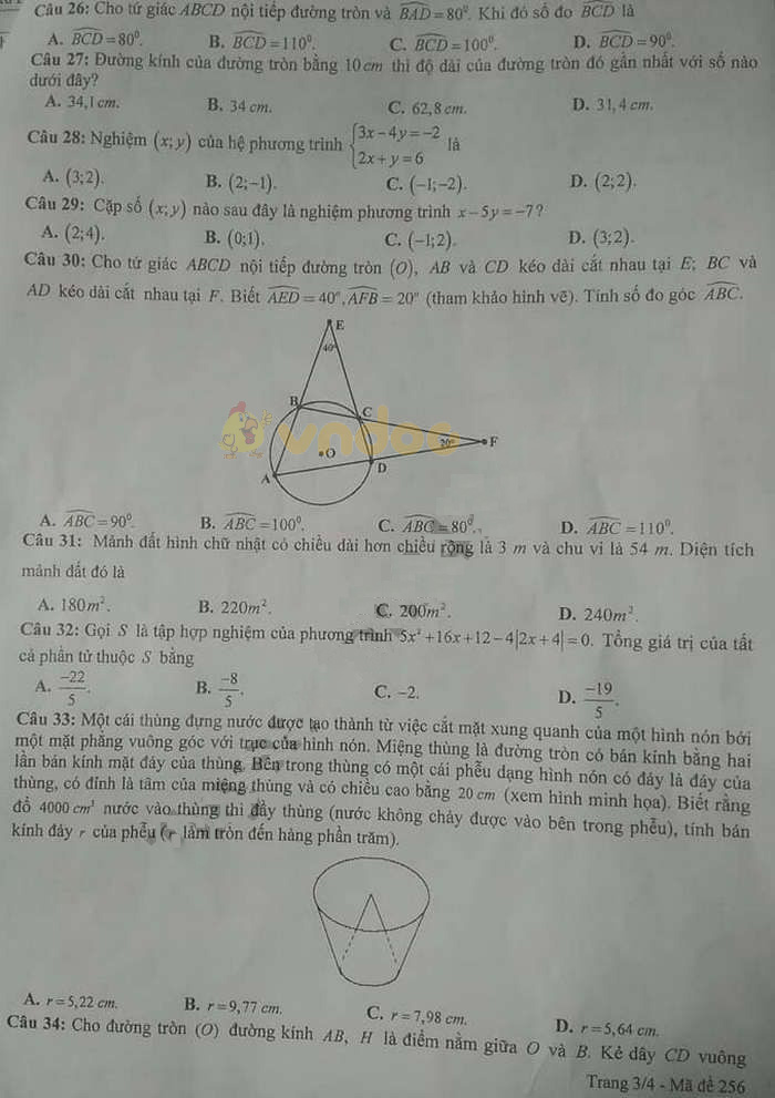 Đề thi học kì 2 lớp 9 môn Toán Sở GD&ĐT Quảng Trị năm học 2018 - 2019