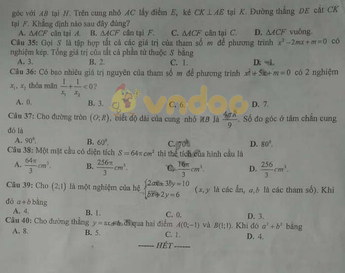 Đề thi học kì 2 lớp 9 môn Toán Sở GD&ĐT Quảng Trị năm học 2018 - 2019