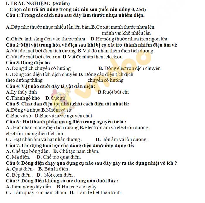 Đề thi học kì 2 lớp 7 môn Vật lý trường THCS Phúc Lộc năm học 2018 - 2019