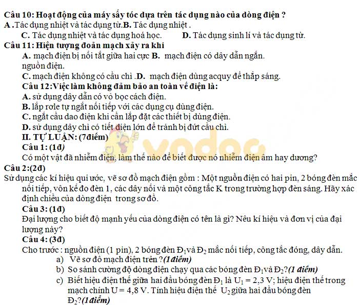 Đề thi học kì 2 lớp 7 môn Vật lý trường THCS Phúc Lộc năm học 2018 - 2019
