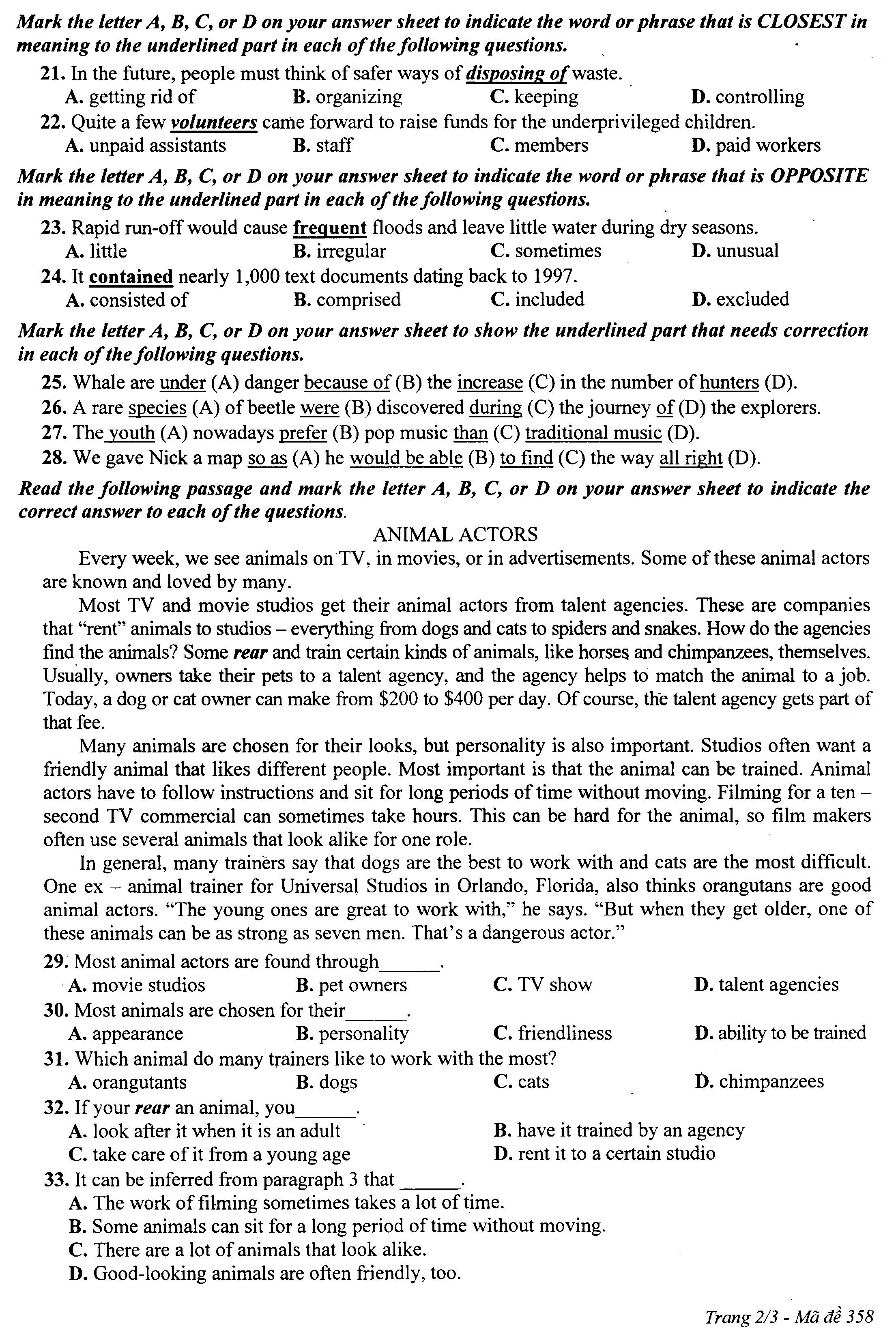 Đề thi học kì 2 lớp 10 môn Tiếng Anh