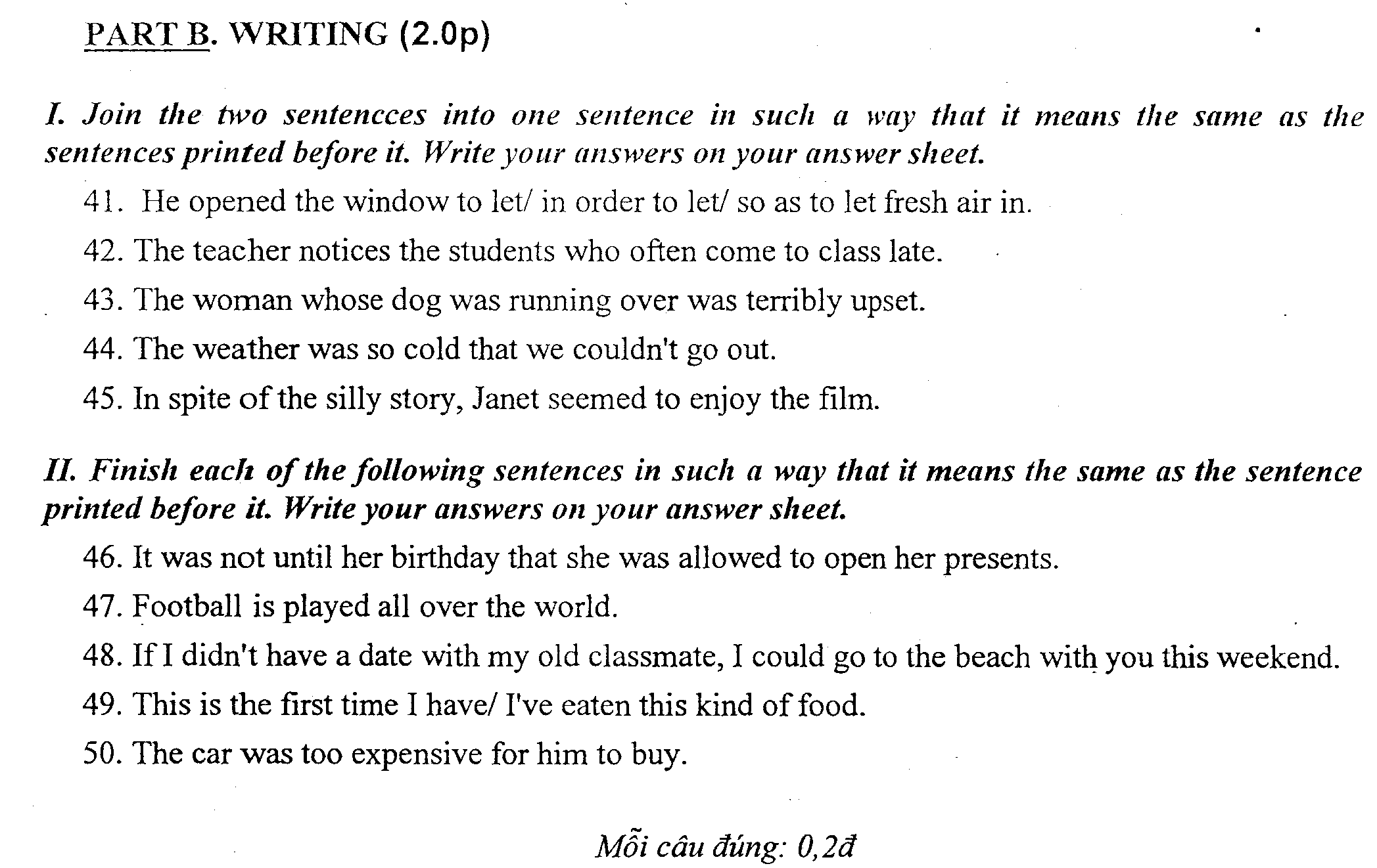 Đề thi học kì 2 lớp 10 môn Tiếng Anh