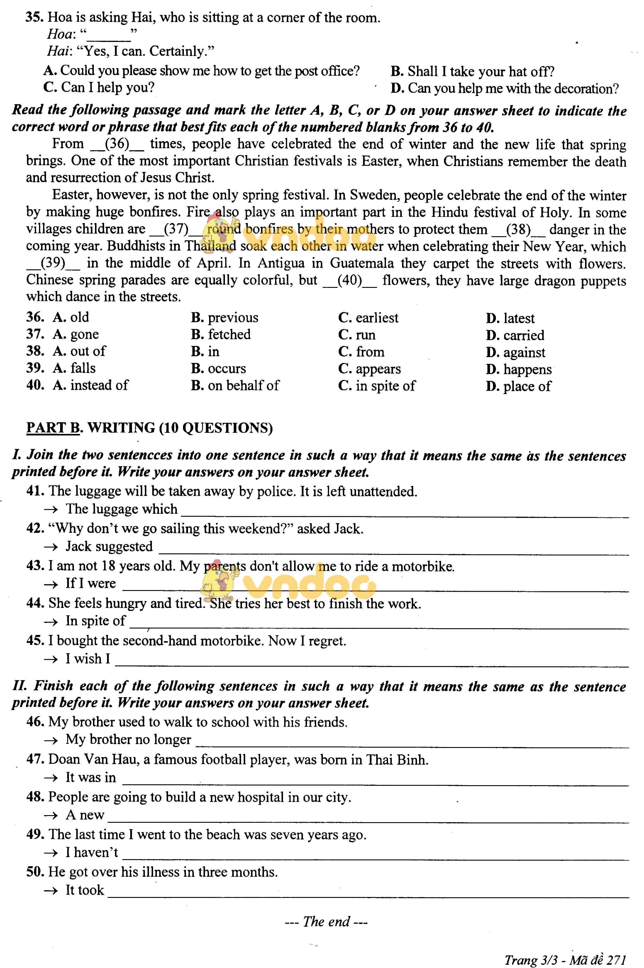 Đề thi học kì 2 lớp 11 môn Tiếng Anh