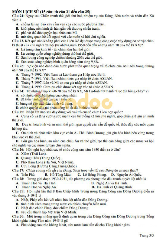 Đề thi minh họa vào lớp 10 môn thi Tổ hợp Sở GD&ĐT Nghệ an năm học 2019 - 2020