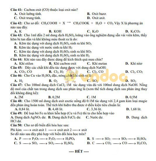 Đề thi minh họa vào lớp 10 môn thi Tổ hợp Sở GD&ĐT Nghệ an năm học 2019 - 2020