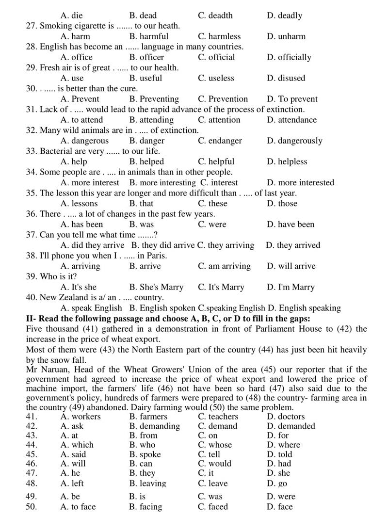 Đề thi vào lớp 10 môn Tiếng Anh