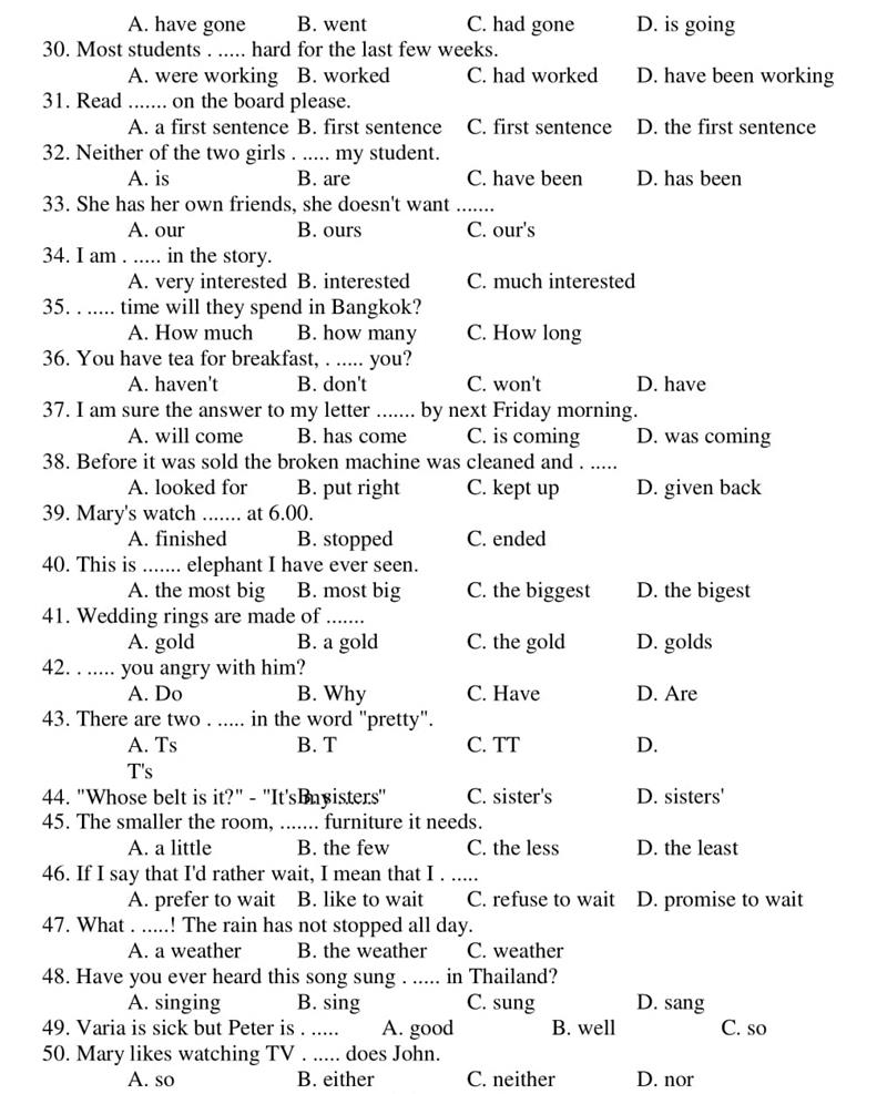 Đề thi vào lớp 10 môn Tiếng Anh