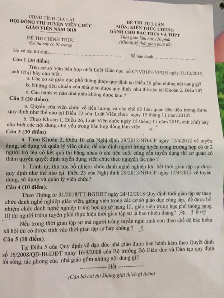 Đề thi viên chức gia lai 2019