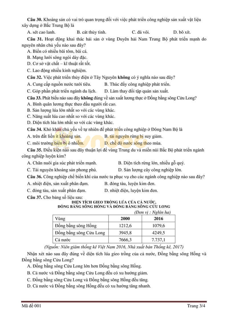 Đề thi tham khảo vào lớp 10 môn Địa lý Sở GD&ĐT Bắc Giang năm học 2019 - 2020