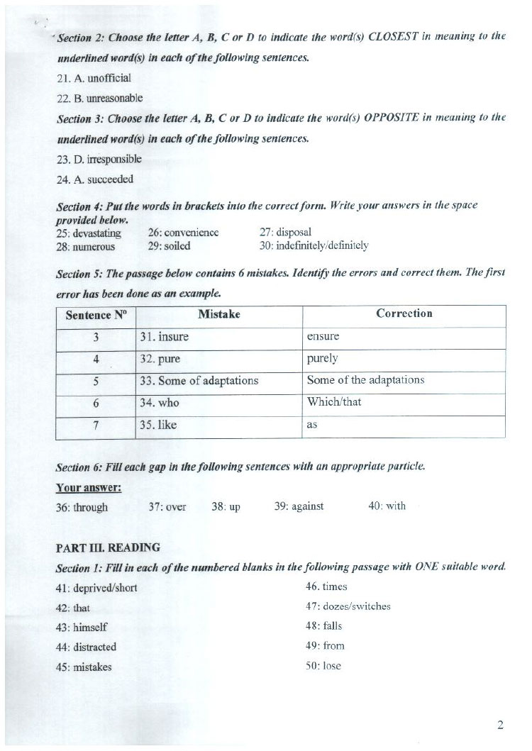 Đề thi vào lớp 10 chuyên Tiếng Anh