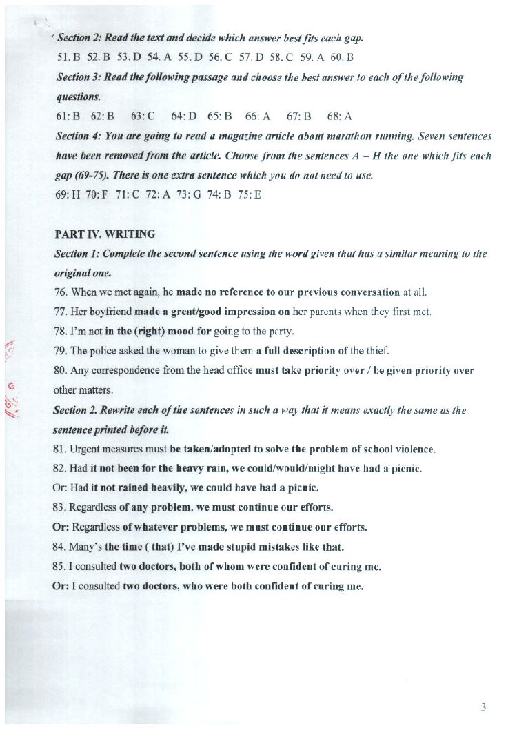 Đề thi vào lớp 10 chuyên Tiếng Anh